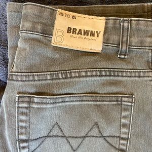 Brawny wide leg jeans in an olive/army green color